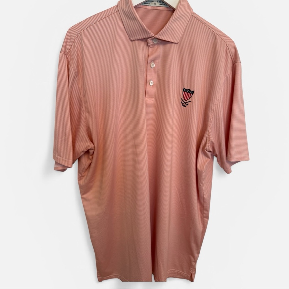 Holderness and Bourne Men’s Orange Stripe Logo Polo Shirt Sz XL Wash Golf Logo